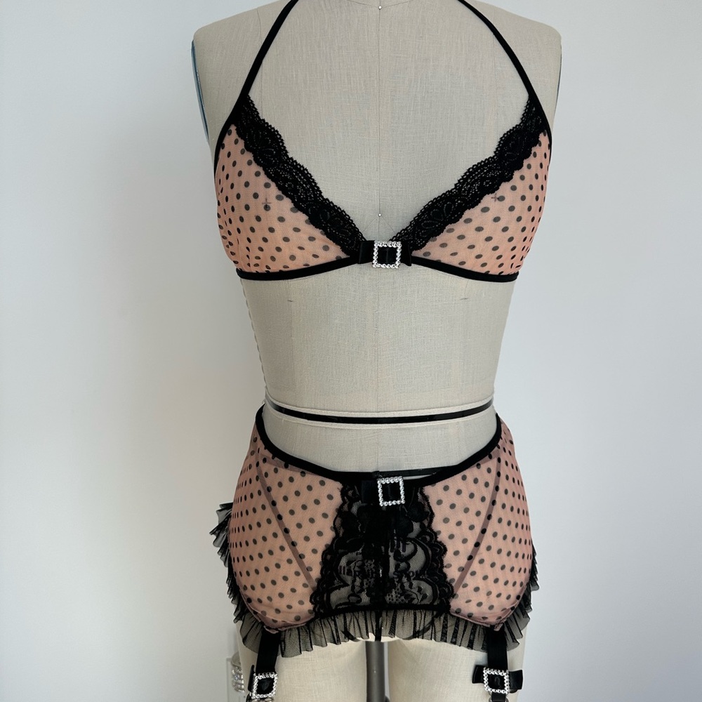 Polka dot bra & diamond garter belt